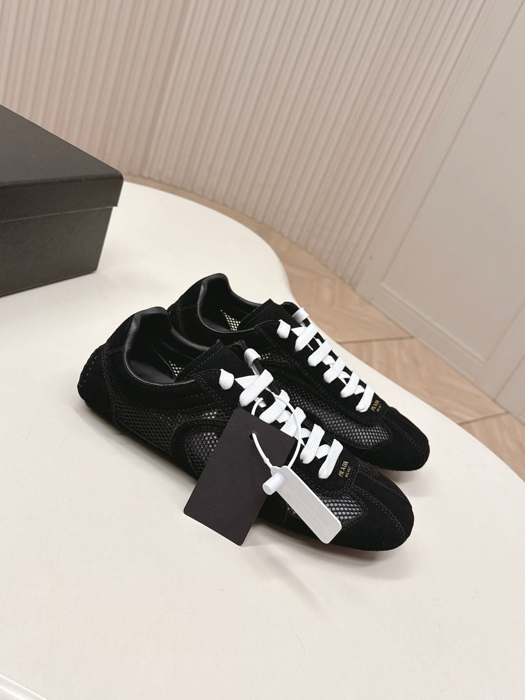 PRADA 26S CLASSIC SNEAKERS IN BLACK SUEDE AND MESH