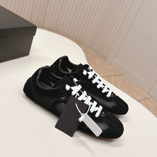PRADA 26S CLASSIC SNEAKERS IN BLACK SUEDE AND MESH
