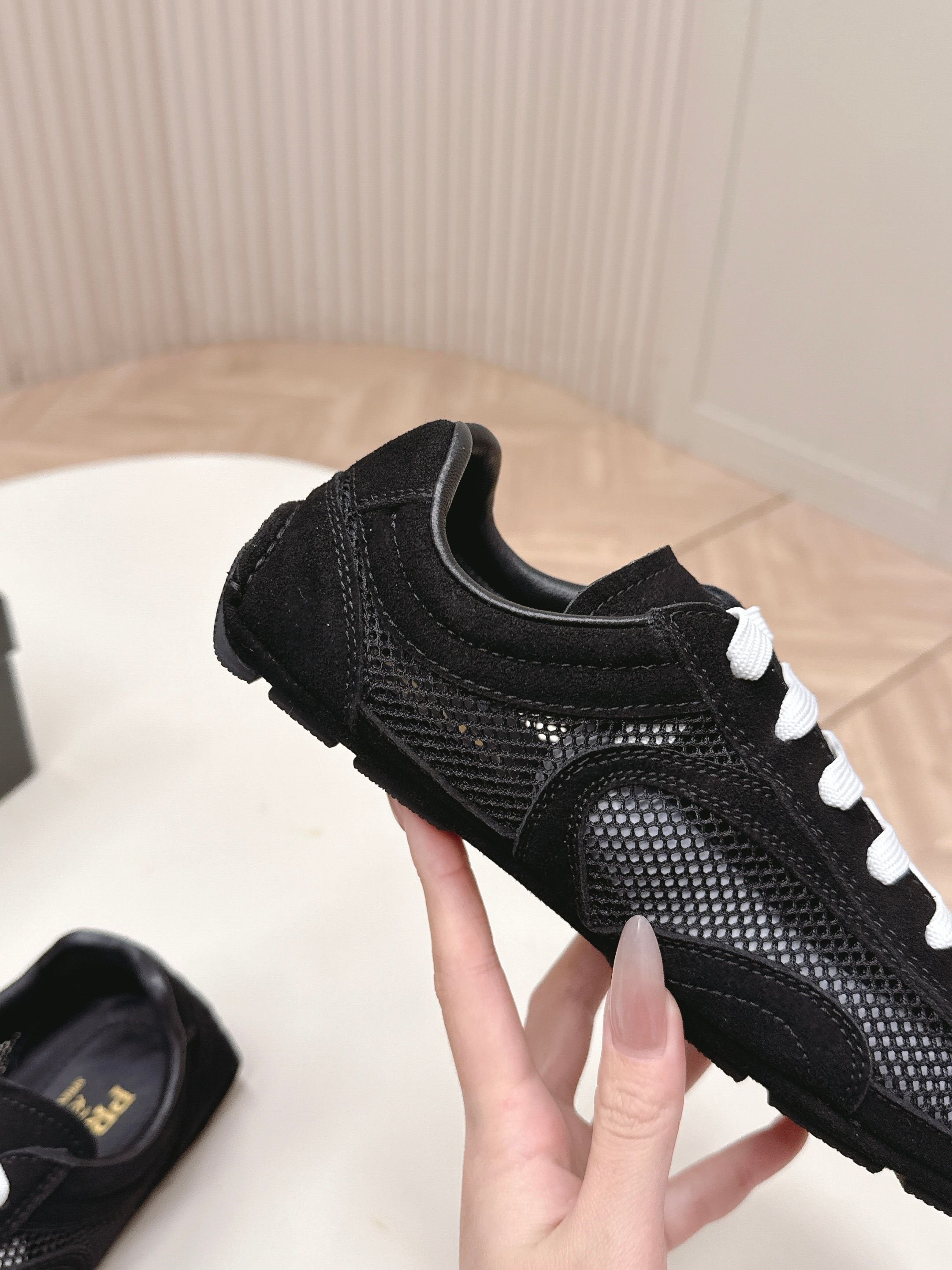 PRADA 26S CLASSIC SNEAKERS IN BLACK SUEDE AND MESH