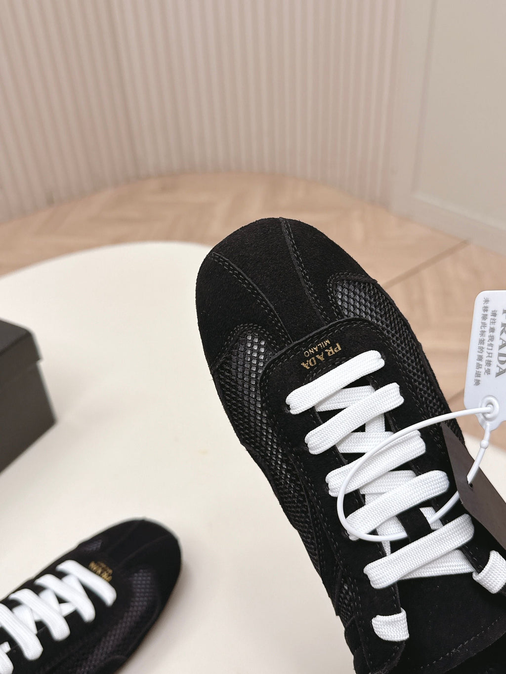 PRADA 26S CLASSIC SNEAKERS IN BLACK SUEDE AND MESH