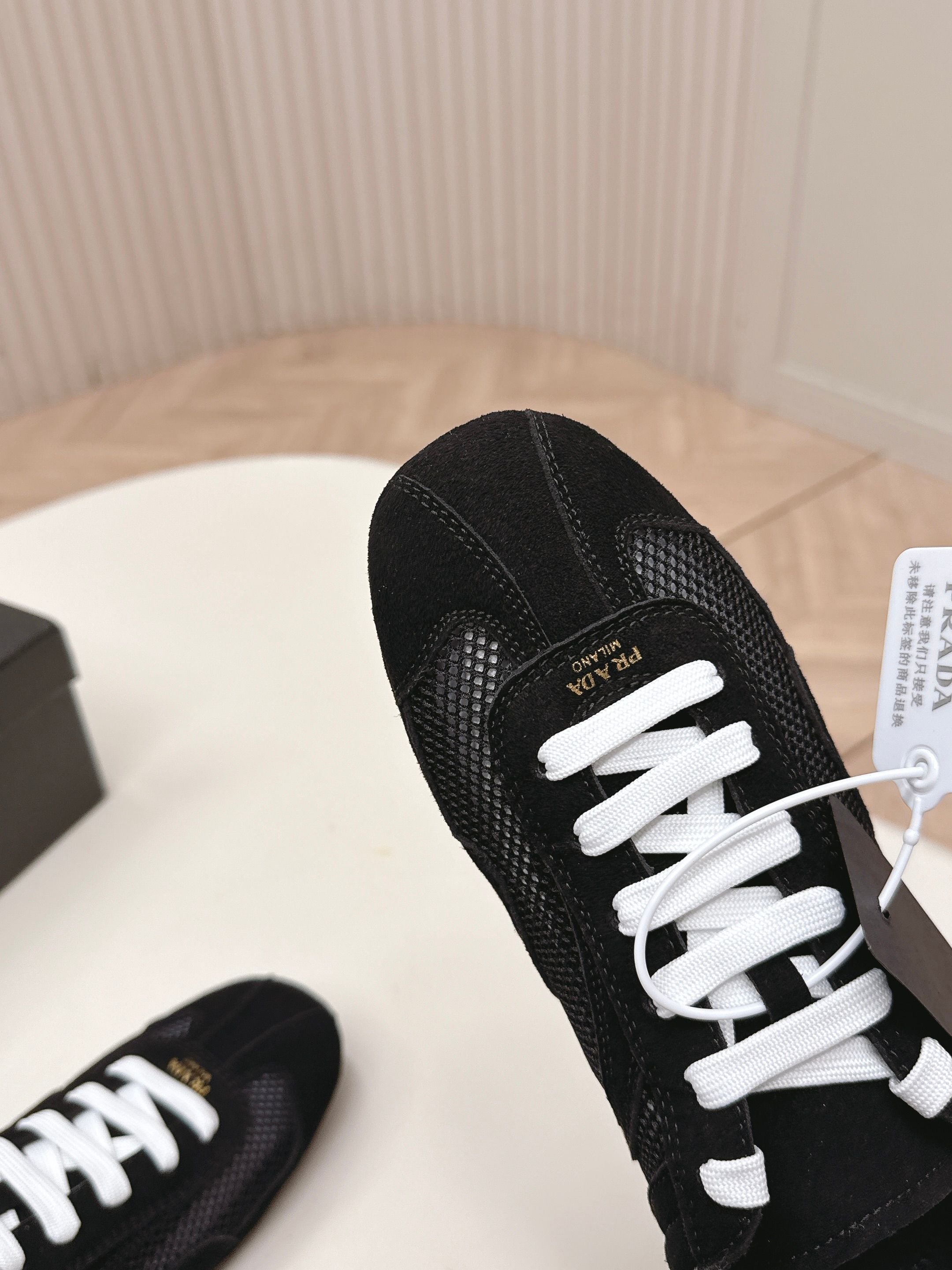 PRADA 26S CLASSIC SNEAKERS IN BLACK SUEDE AND MESH