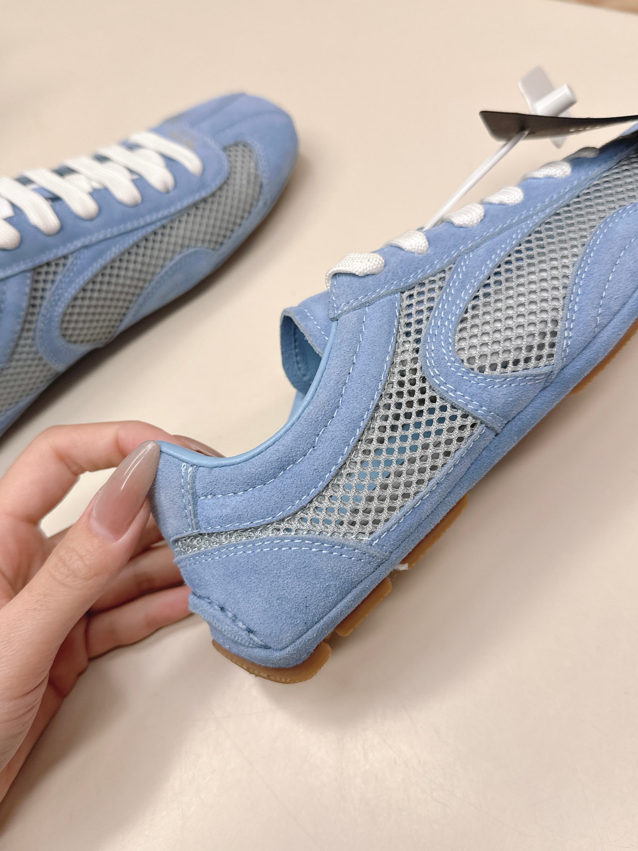 PRADA 26S CLASSIC SNEAKERS IN BLUE SUEDE AND MESH