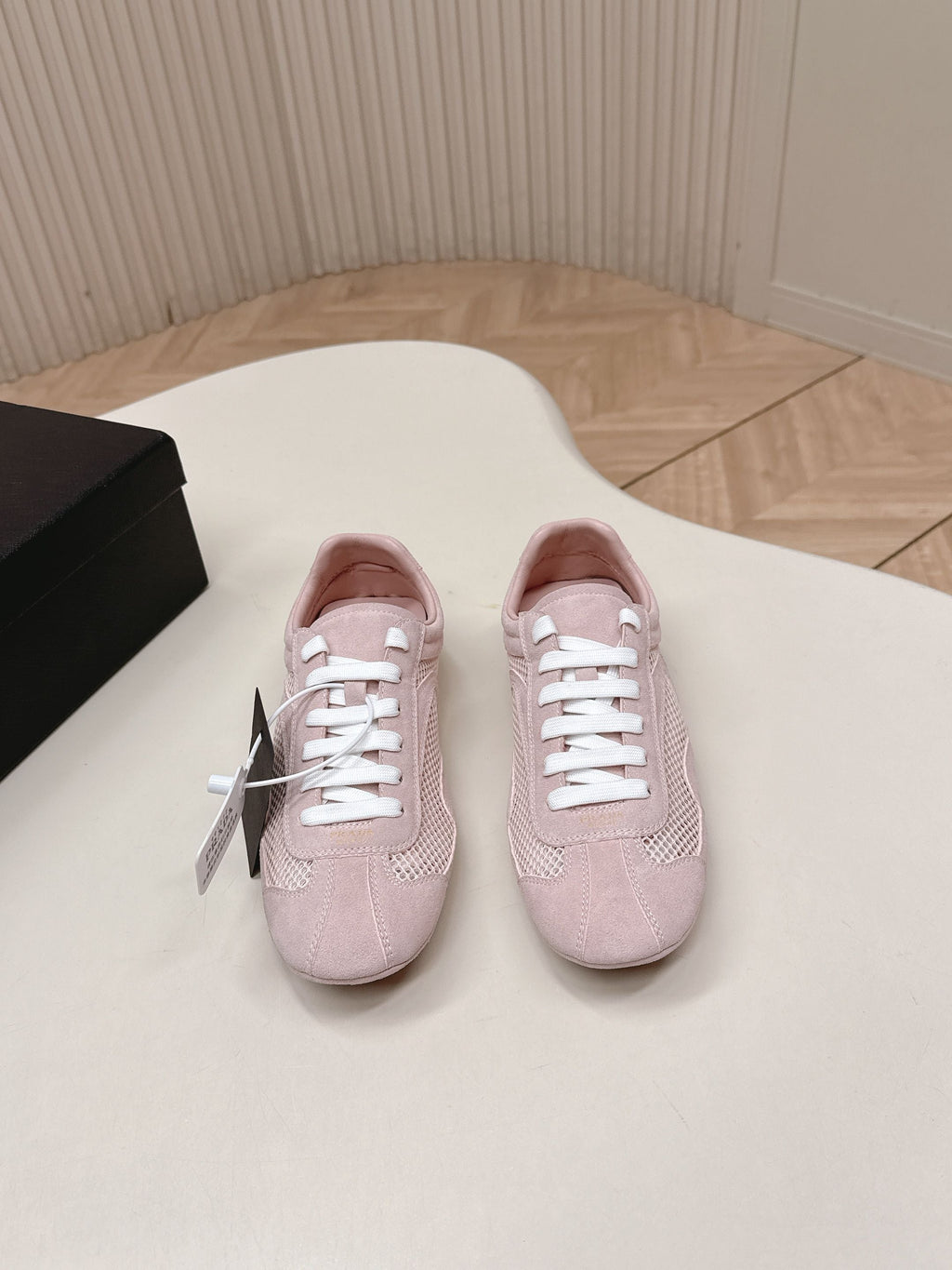 PRADA 26S CLASSIC SNEAKERS IN PINK SUEDE AND MESH