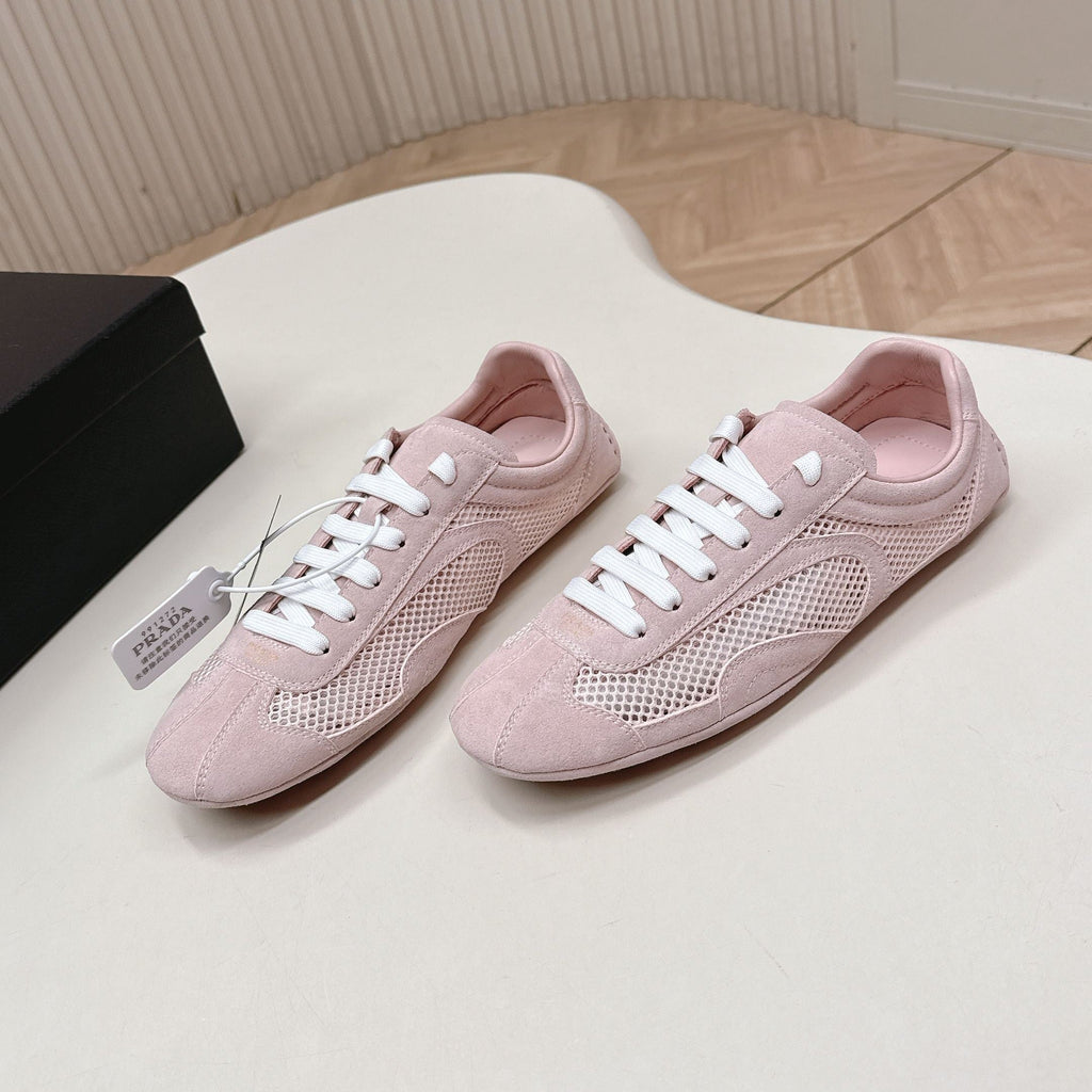 PRADA 26S CLASSIC SNEAKERS IN PINK SUEDE AND MESH