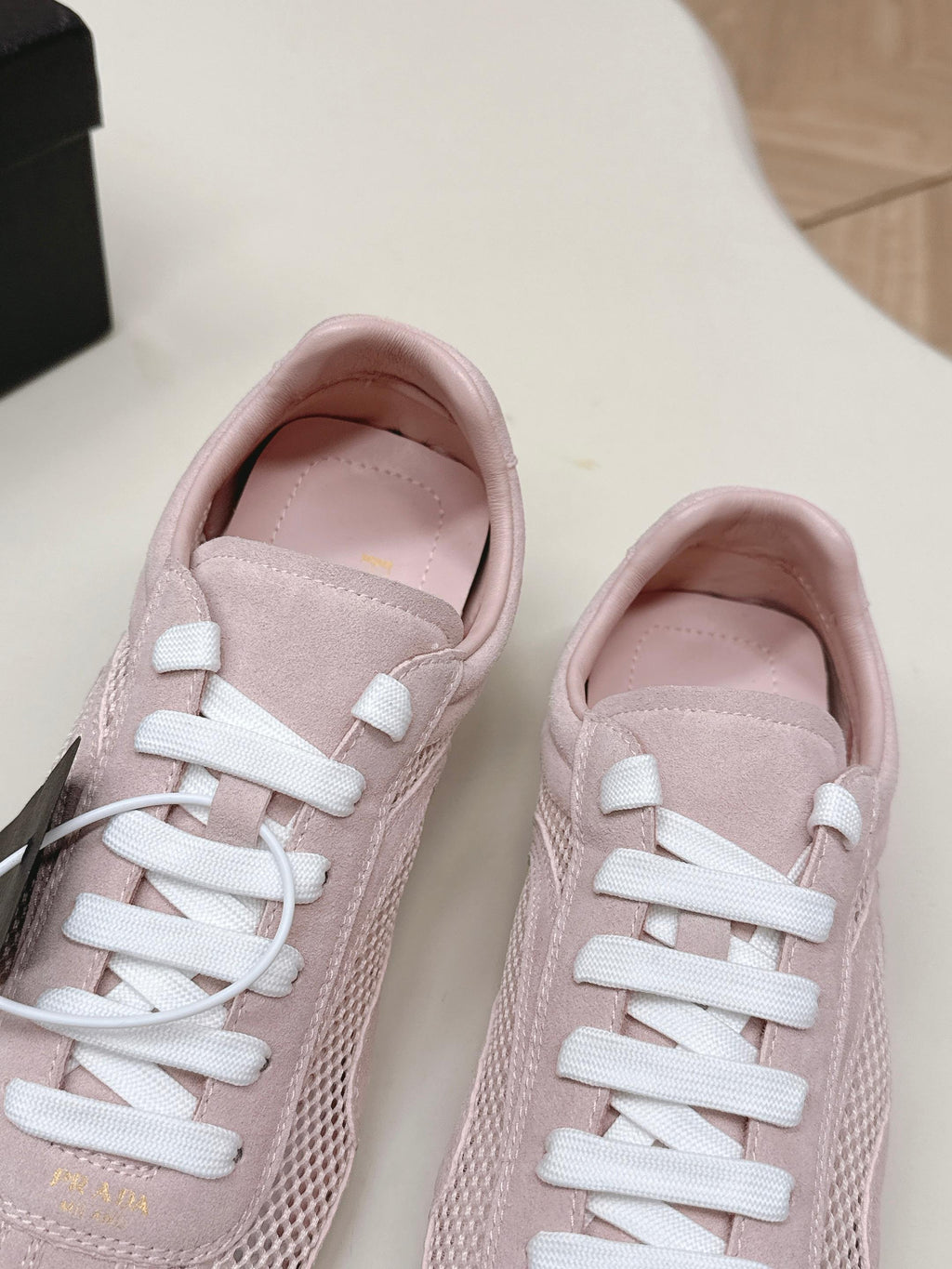 PRADA 26S CLASSIC SNEAKERS IN PINK SUEDE AND MESH