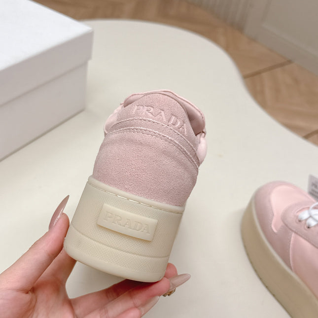 PRADA 26S PLATFORM SNEAKERS 50MM IN PINK SUEDE
