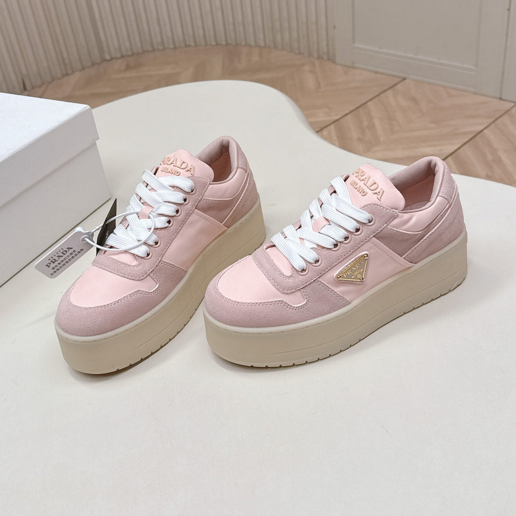 PRADA 26S PLATFORM SNEAKERS 50MM IN PINK SUEDE