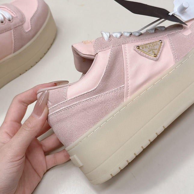 PRADA 26S PLATFORM SNEAKERS 50MM IN PINK SUEDE