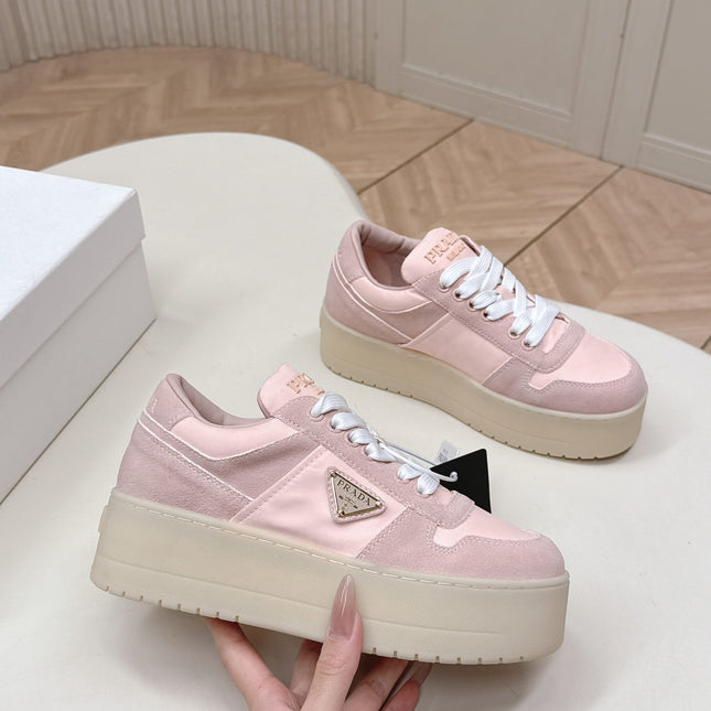 PRADA 26S PLATFORM SNEAKERS 50MM IN PINK SUEDE