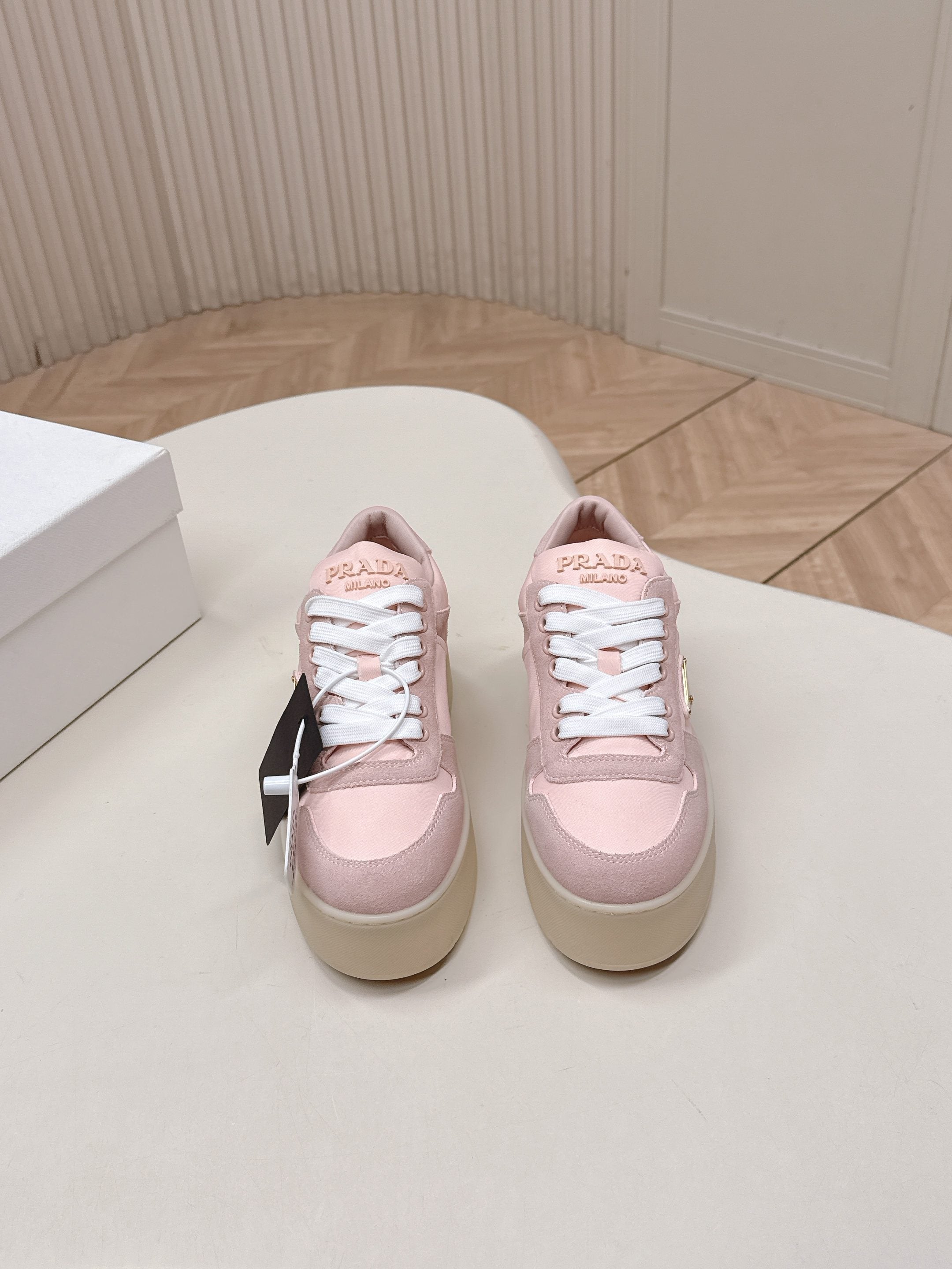 PRADA 26S PLATFORM SNEAKERS 50MM IN PINK SUEDE