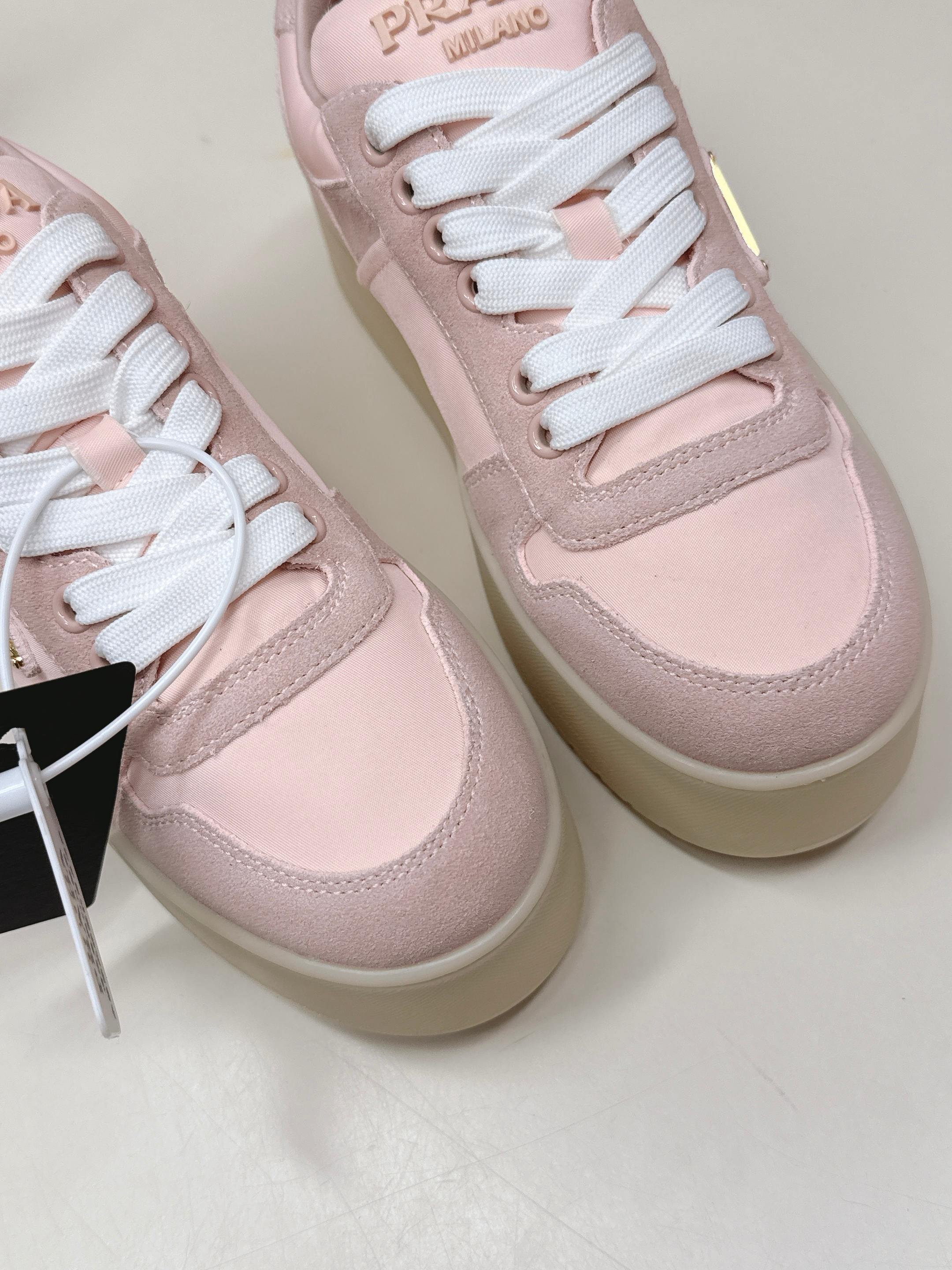 PRADA 26S PLATFORM SNEAKERS 50MM IN PINK SUEDE