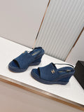 CHANEL 26S WEDGE SANDALS IN BLUE DENIM 29526