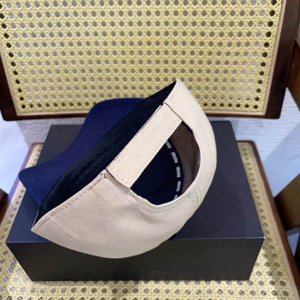 MIUMIU BASEBALL CAP IN LIGHT BEIGE AND NAVY BLUE FABRIC WITH LOGO EMBROIDERY