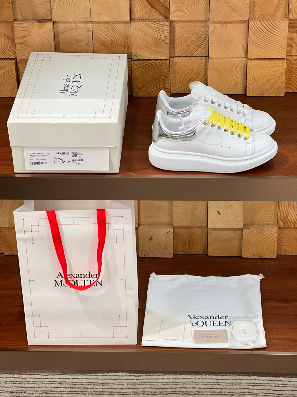 OVERSIZED SNEAKERS IN WHITE CALFSKIN SILVER HEEL TWO-TONE LACES