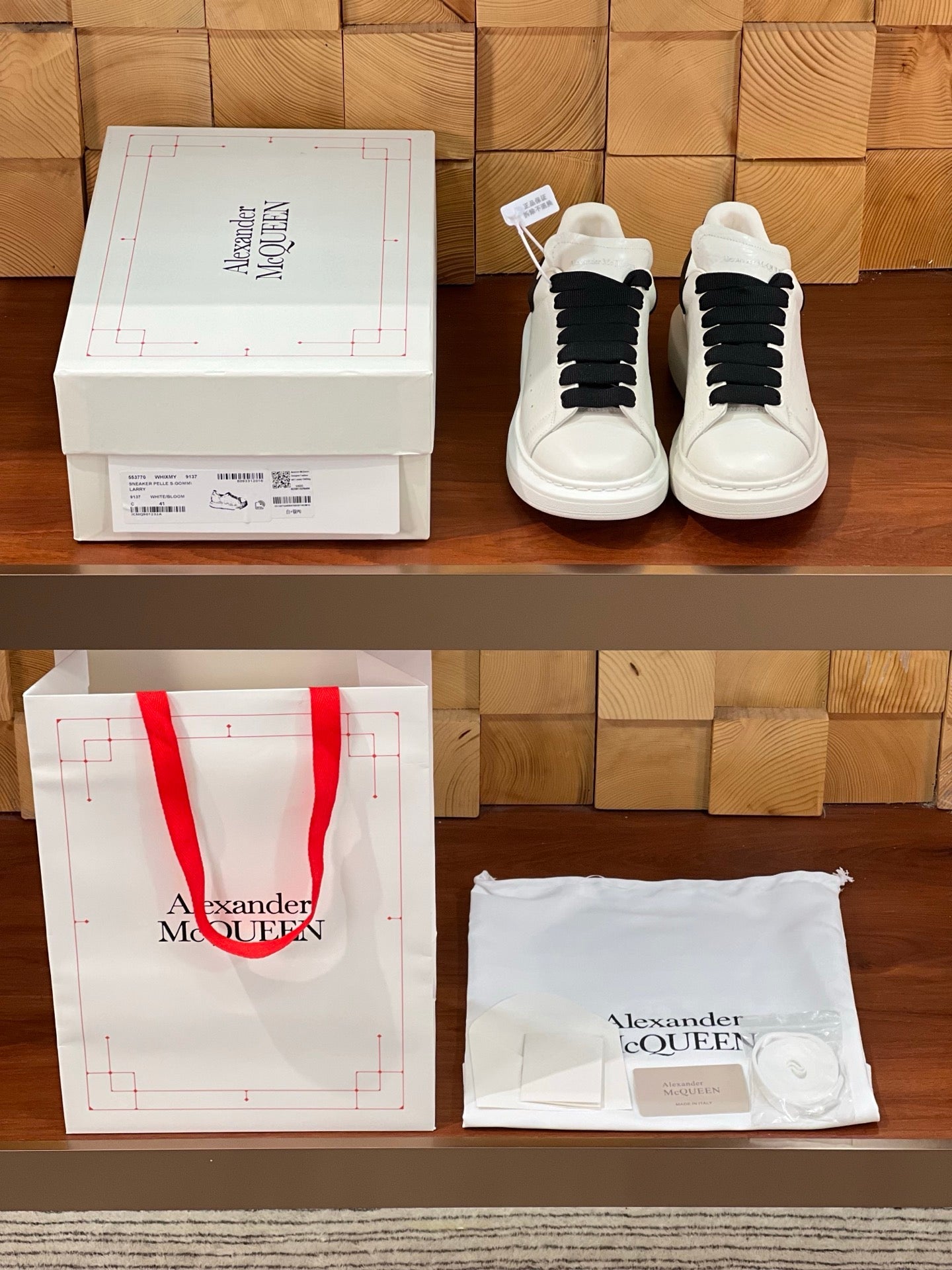 OVERSIZED SNEAKERS IN WHITE CALFSKIN BLACK HEEL BLACK LACES