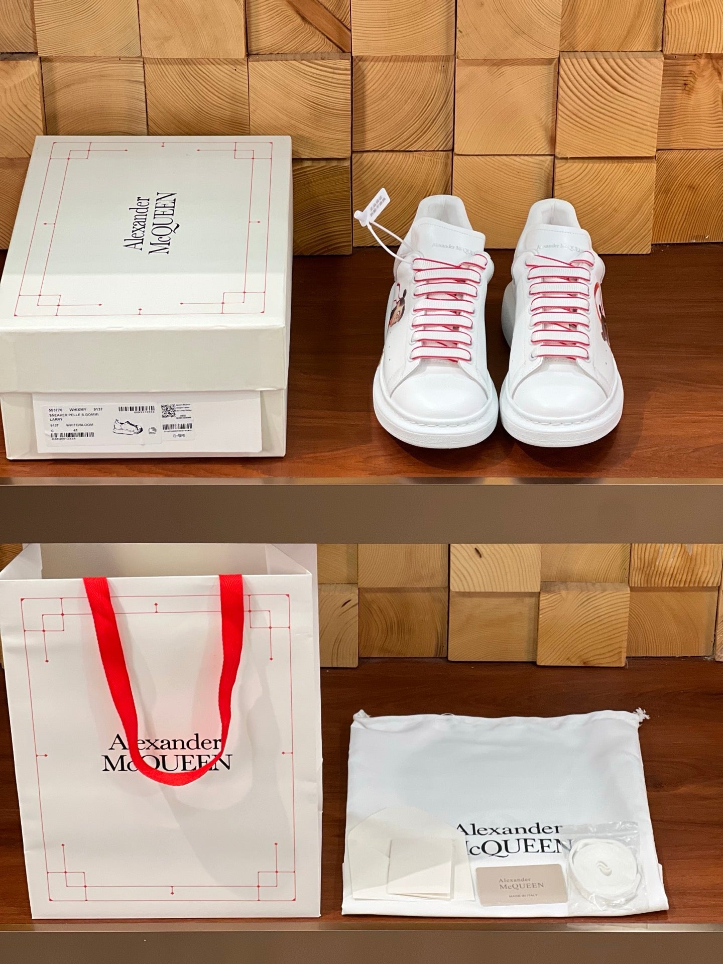 OVERSIZED SNEAKERS IN WHITE CALFSKIN WITH CARTOON FIGURE