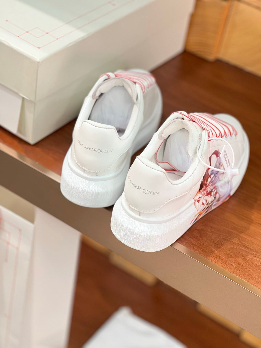 OVERSIZED SNEAKERS IN WHITE CALFSKIN NATRA GRAPHIC RED TRIM LACES