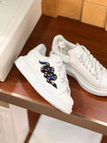 OVERSIZED SNEAKERS IN WHITE CALFSKIN EMBROIDERED MULTICOLOR SNAKE