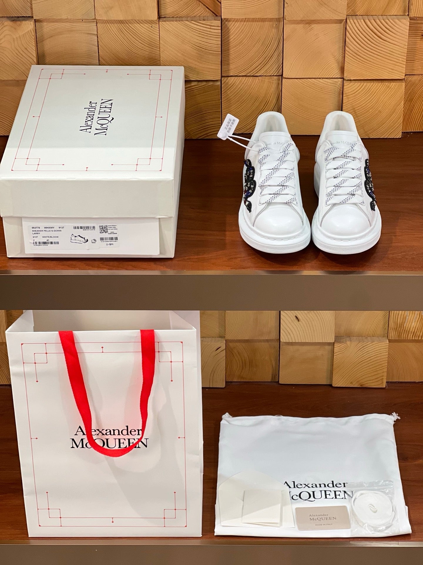 OVERSIZED SNEAKERS IN WHITE CALFSKIN EMBROIDERED MULTICOLOR SNAKE