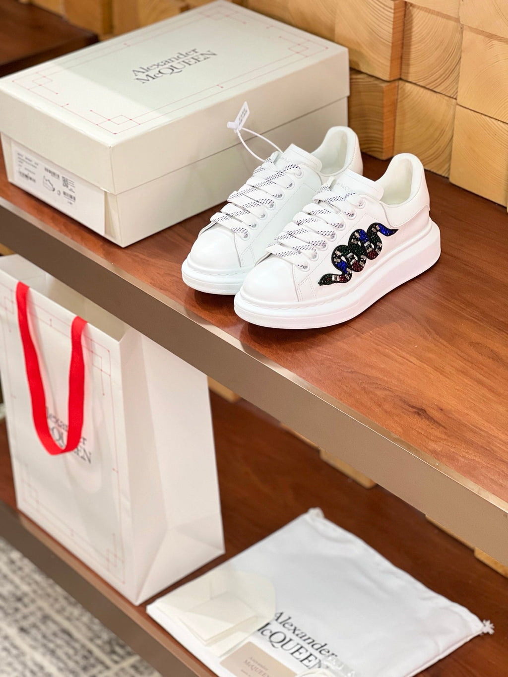 OVERSIZED SNEAKERS IN WHITE CALFSKIN EMBROIDERED MULTICOLOR SNAKE