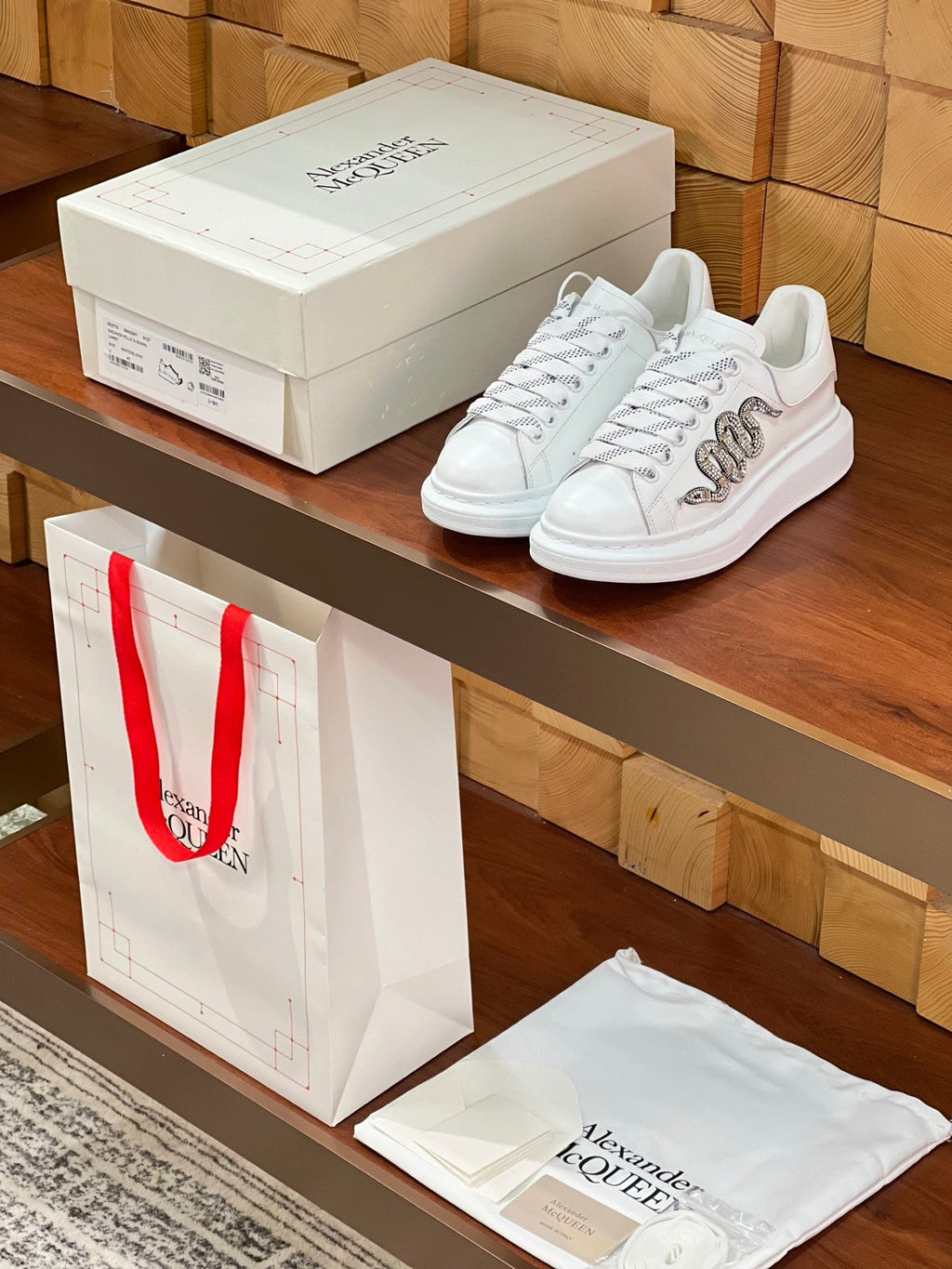 OVERSIZED SNEAKERS IN WHITE CALFSKIN EMBROIDERED SILVER CRYSTAL SNAKE