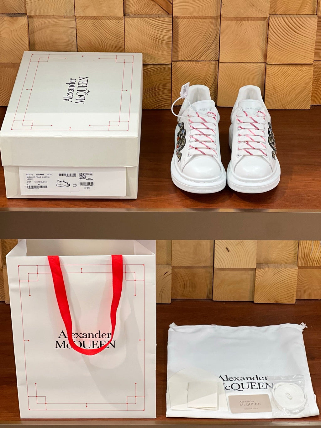 OVERSIZED SNEAKERS IN WHITE CALFSKIN EMBROIDERED CRYSTAL SNAKE