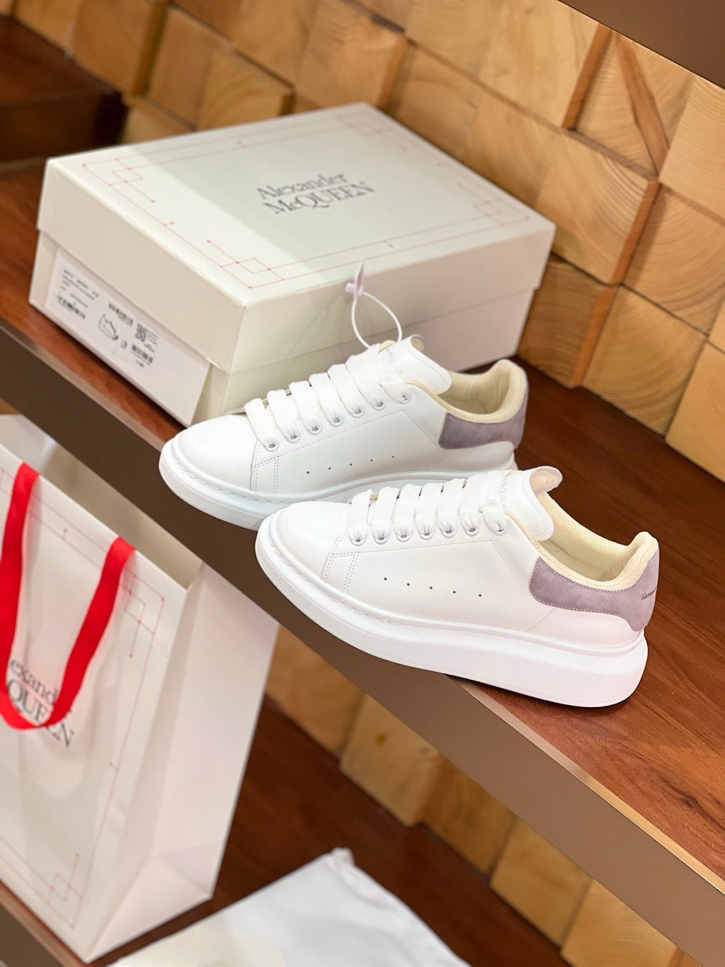 OVERSIZED SNEAKERS IN WHITE CALFSKIN WITH THISTLE PURPLE SUEDE HEEL TAB