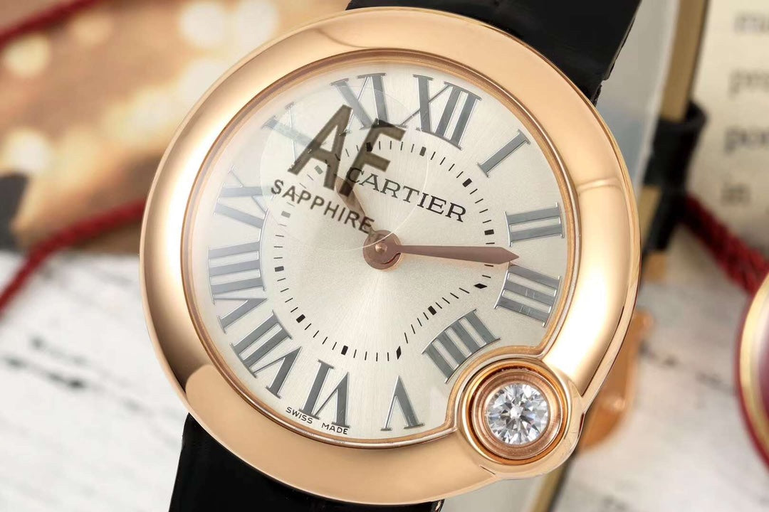 BALLON BLANC DE CARTIER WATCH GOLD CASE WITH BLACK CALFSKIN