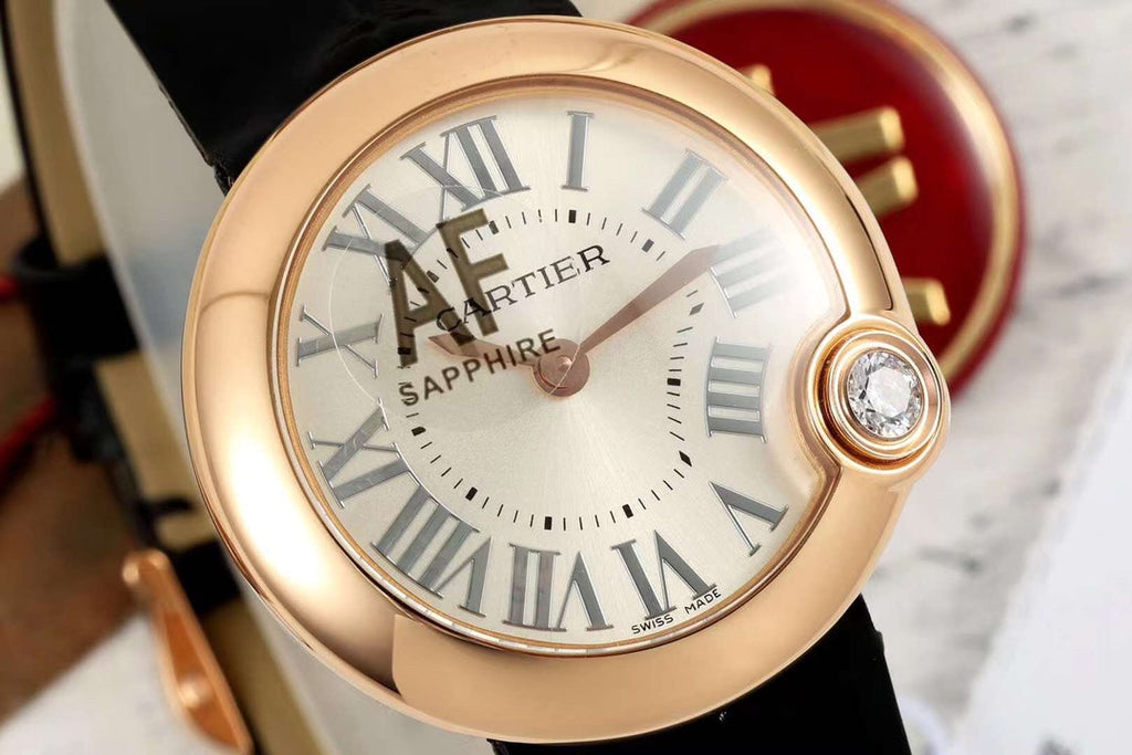 BALLON BLANC DE CARTIER WATCH GOLD CASE WITH BLACK CALFSKIN