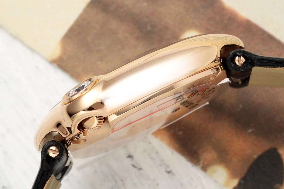 BALLON BLANC DE CARTIER WATCH GOLD CASE WITH BLACK CALFSKIN