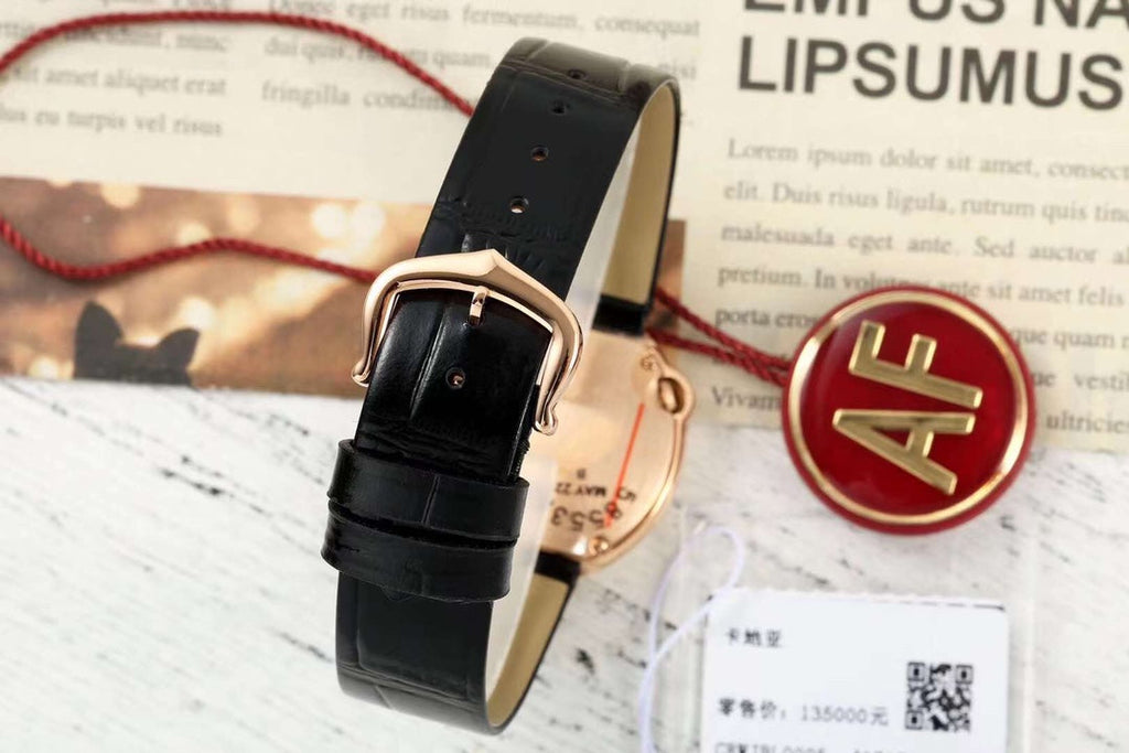 BALLON BLANC DE CARTIER WATCH GOLD CASE WITH BLACK CALFSKIN