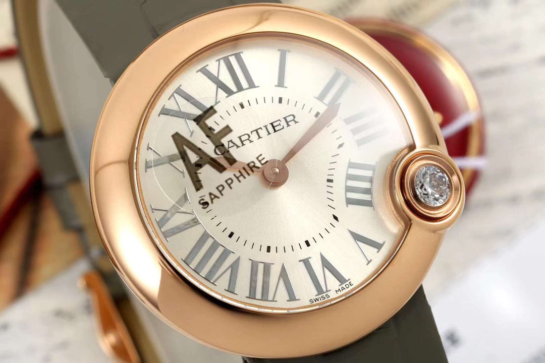 BALLON BLANC DE CARTIER WATCH GOLD CASE WITH WARM GRAY CALFSKIN
