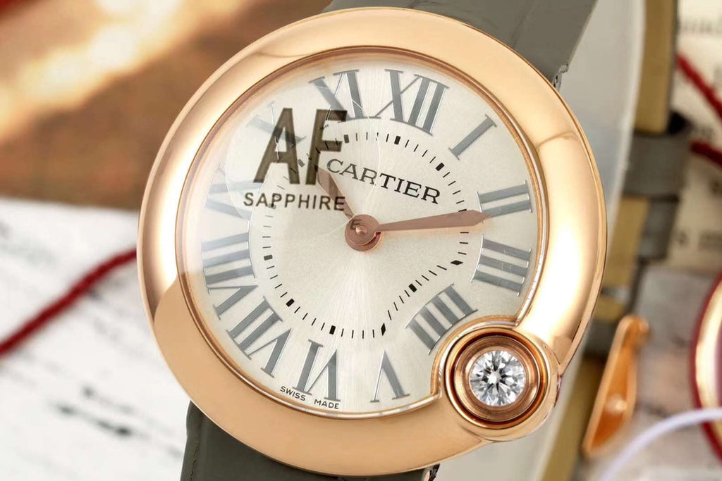 BALLON BLANC DE CARTIER WATCH GOLD CASE WITH WARM GRAY CALFSKIN