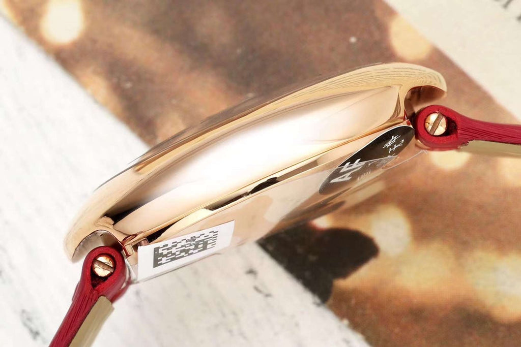 BALLON BLANC DE CARTIER WATCH GOLD CASE WITH CHERRY RED CALFSKIN