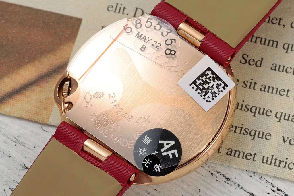 BALLON BLANC DE CARTIER WATCH GOLD CASE WITH CHERRY RED CALFSKIN