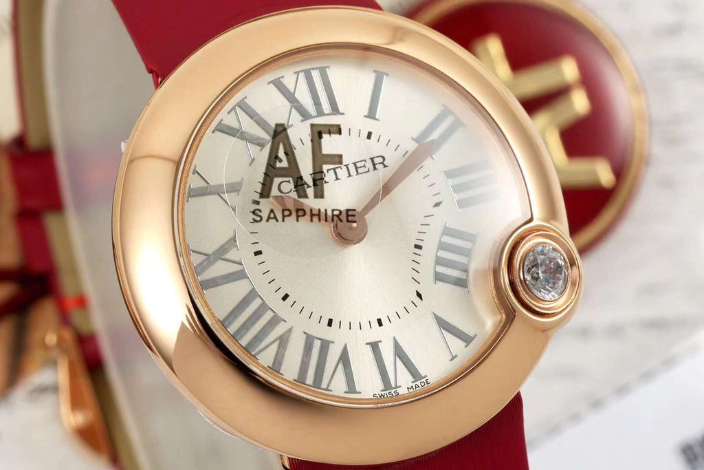BALLON BLANC DE CARTIER WATCH GOLD CASE WITH CHERRY RED CALFSKIN