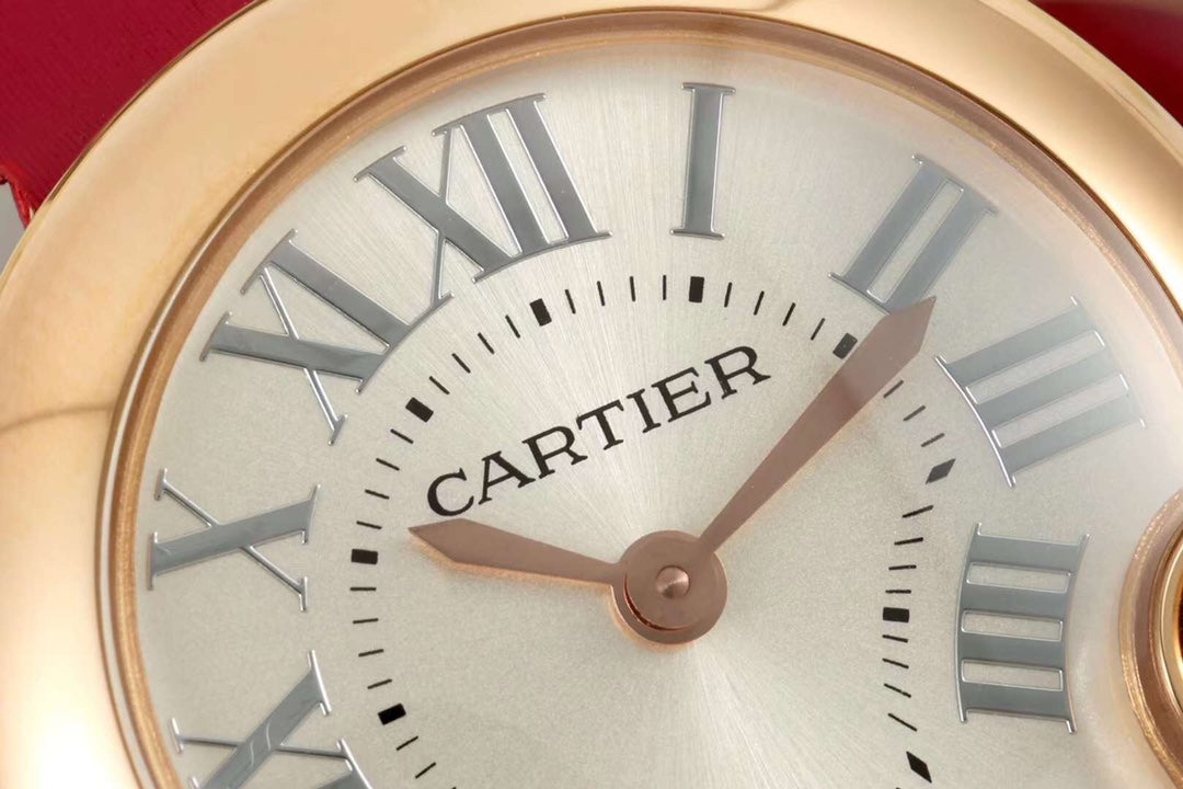 BALLON BLANC DE CARTIER WATCH GOLD CASE WITH CHERRY RED CALFSKIN
