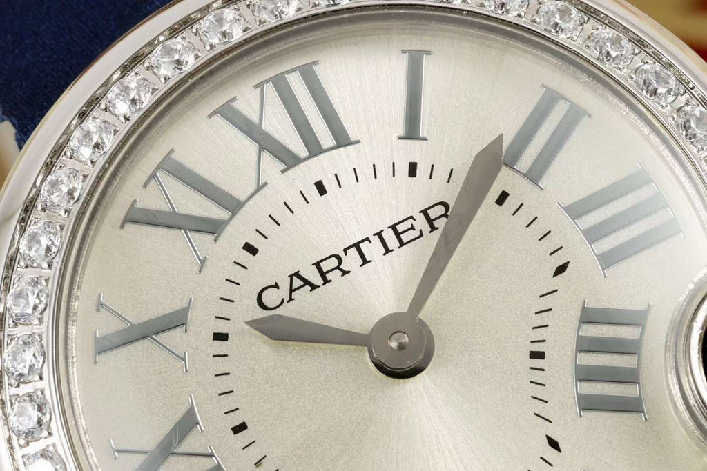 BALLON BLANC DE CARTIER WATCH GOLD CASE AND NAVY BLUE CALFSKIN WITH CRYSTALS