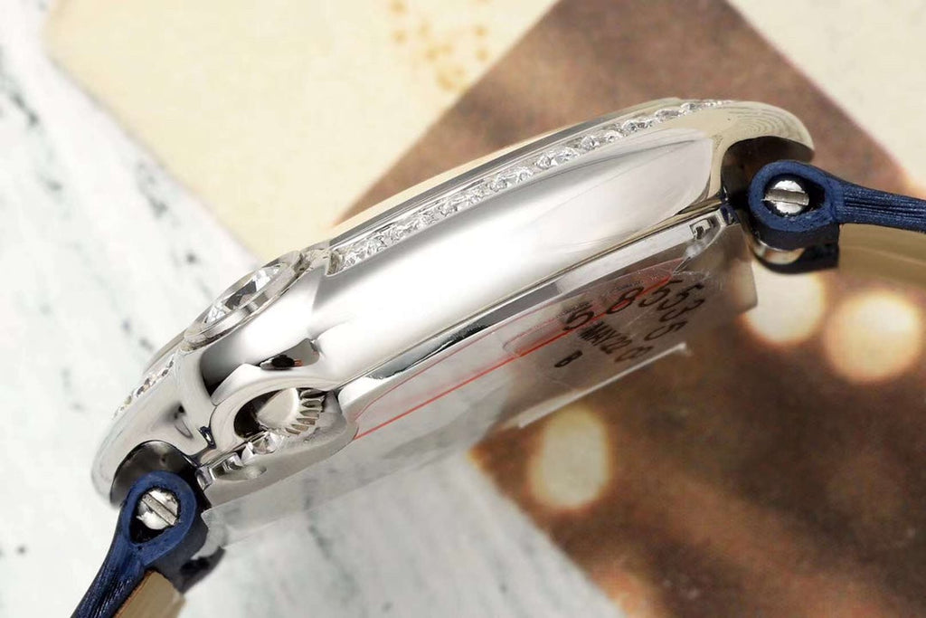 BALLON BLANC DE CARTIER WATCH GOLD CASE AND NAVY BLUE CALFSKIN WITH CRYSTALS