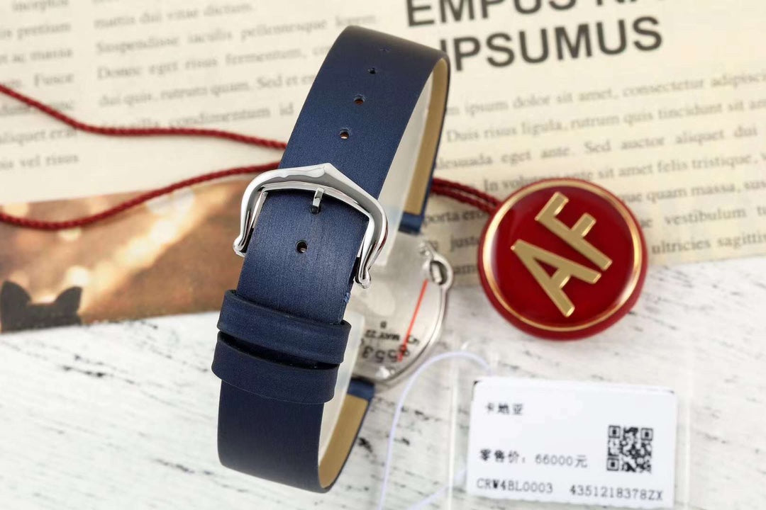 BALLON BLANC DE CARTIER WATCH GOLD CASE AND NAVY BLUE CALFSKIN WITH CRYSTALS
