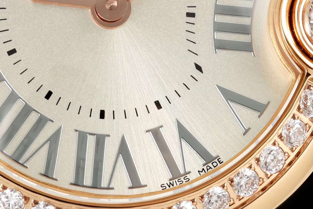 BALLON BLANC DE CARTIER WATCH GOLD CASE AND BLACK CALFSKIN WITH CRYSTALS