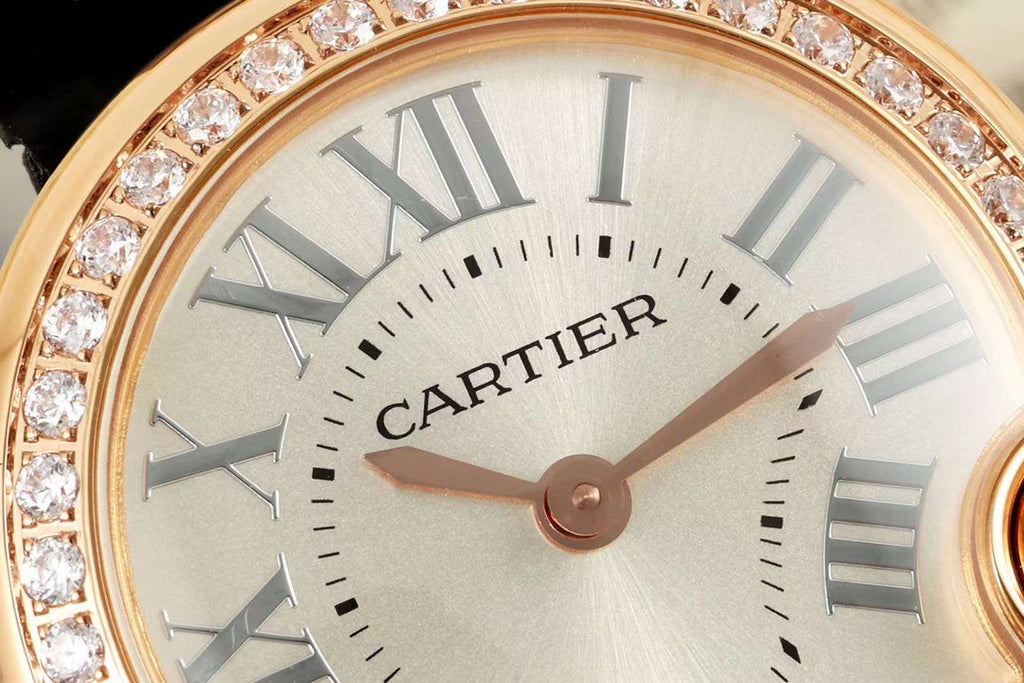 BALLON BLANC DE CARTIER WATCH GOLD CASE AND BLACK CALFSKIN WITH CRYSTALS