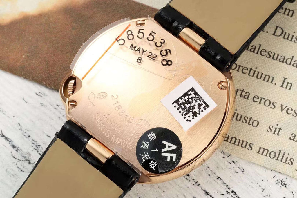 BALLON BLANC DE CARTIER WATCH GOLD CASE AND BLACK CALFSKIN WITH CRYSTALS