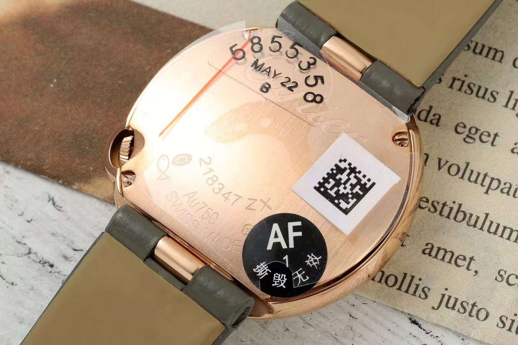 BALLON BLANC DE CARTIER WATCH GOLD CASE AND WARM GRAY CALFSKIN WITH CRYSTALS