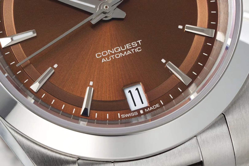 CONQUEST WATCH SILVER CASE WITH CHOCOLATE BROWN DIAL