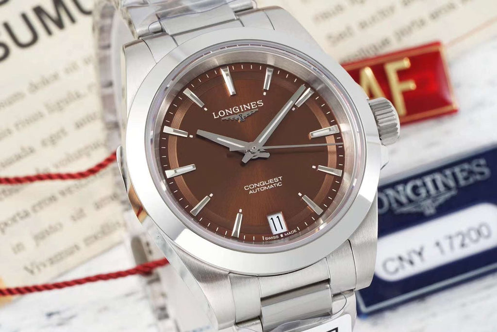 CONQUEST WATCH SILVER CASE WITH CHOCOLATE BROWN DIAL