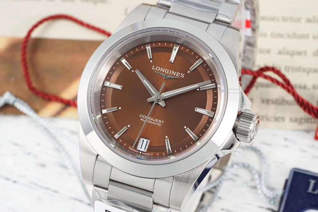 CONQUEST WATCH SILVER CASE WITH CHOCOLATE BROWN DIAL