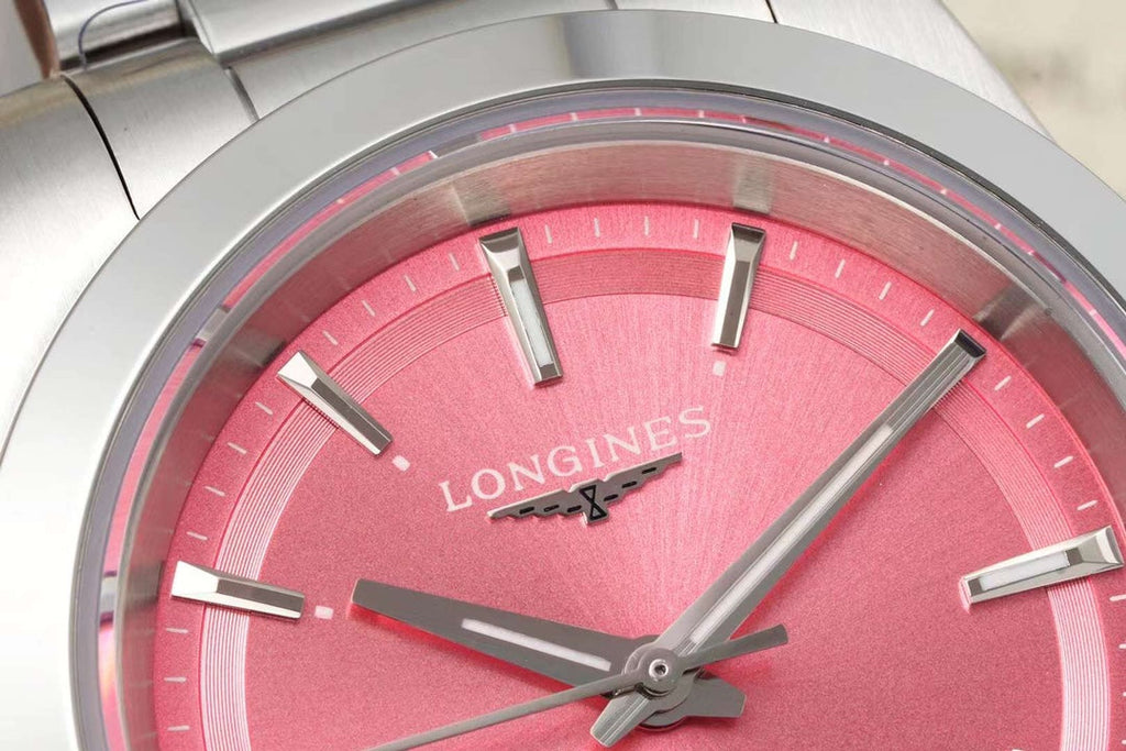 CONQUEST WATCH SILVER CASE WITH BABY PINK DIAL