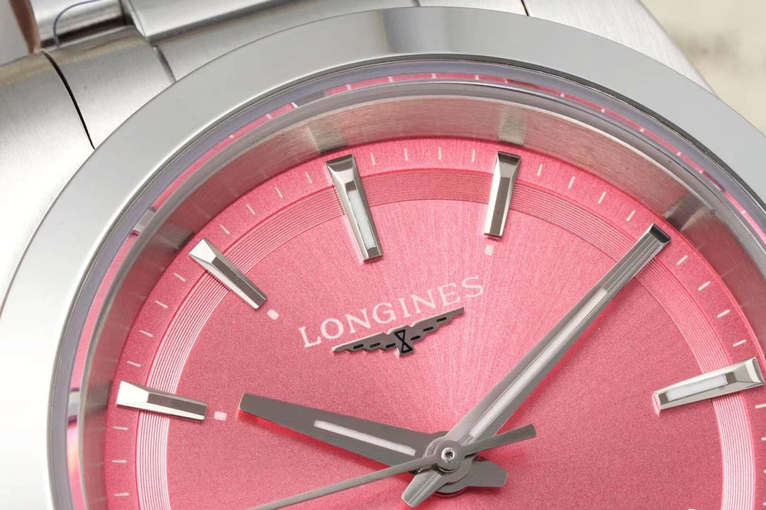 CONQUEST WATCH SILVER CASE WITH BABY PINK DIAL