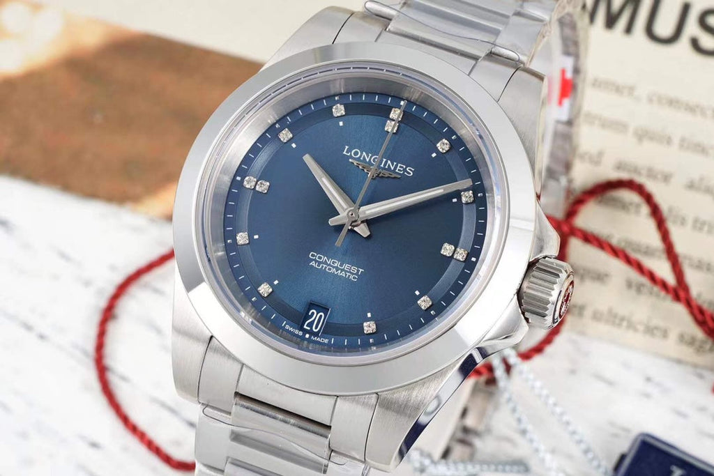 CONQUEST WATCH SILVER CASE WITH NAVY BLUE DIAL